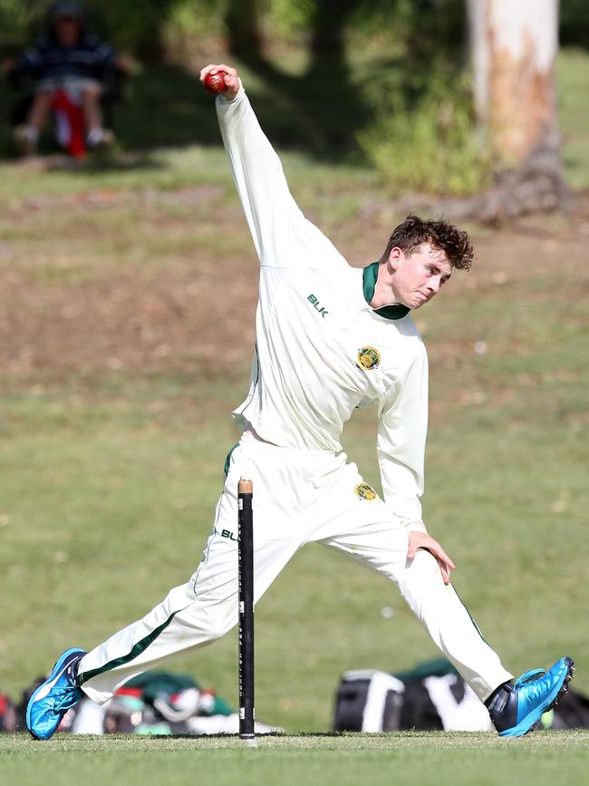 St Patrick's College’s Charles Moore bowling leg spin. Pic: Richard Gosling