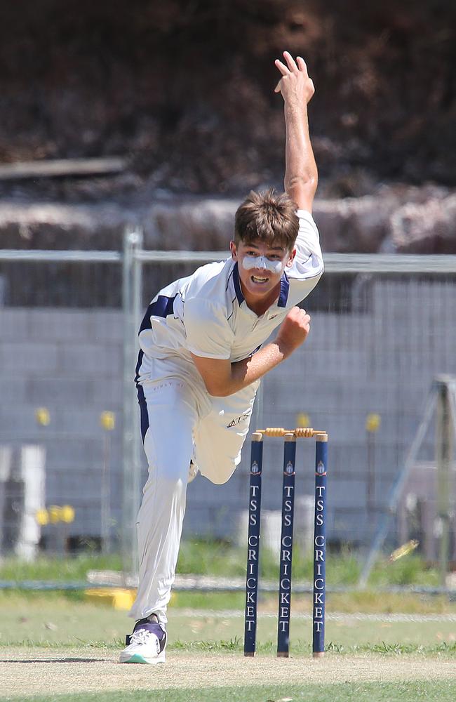 Round 1 of the GPS school cricket season. TSS v IGS at The Southport School. TSS Fielder N0 11 Zac McDermott IGS Batsman Pic Mike Batterham