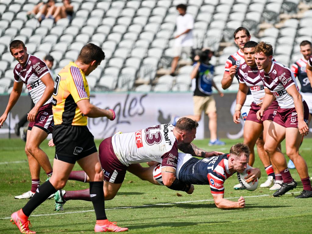 Sam Walker was kicking goals and scoring tries for the Roosters in the trial against Manly. Picture: Getty Images