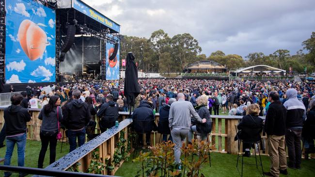 The view from corporate suites overlooking at the main stage on Sunday. Picture: Topbunk