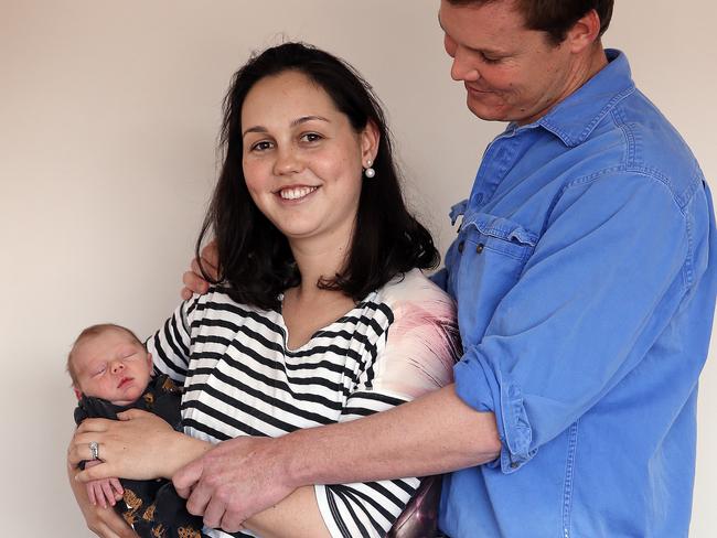 First-time parents Eloise and Ed and Harris were so determined to have baby Jimmy at The Mater they drove 560km to get there. Picture: Sam Ruttyn