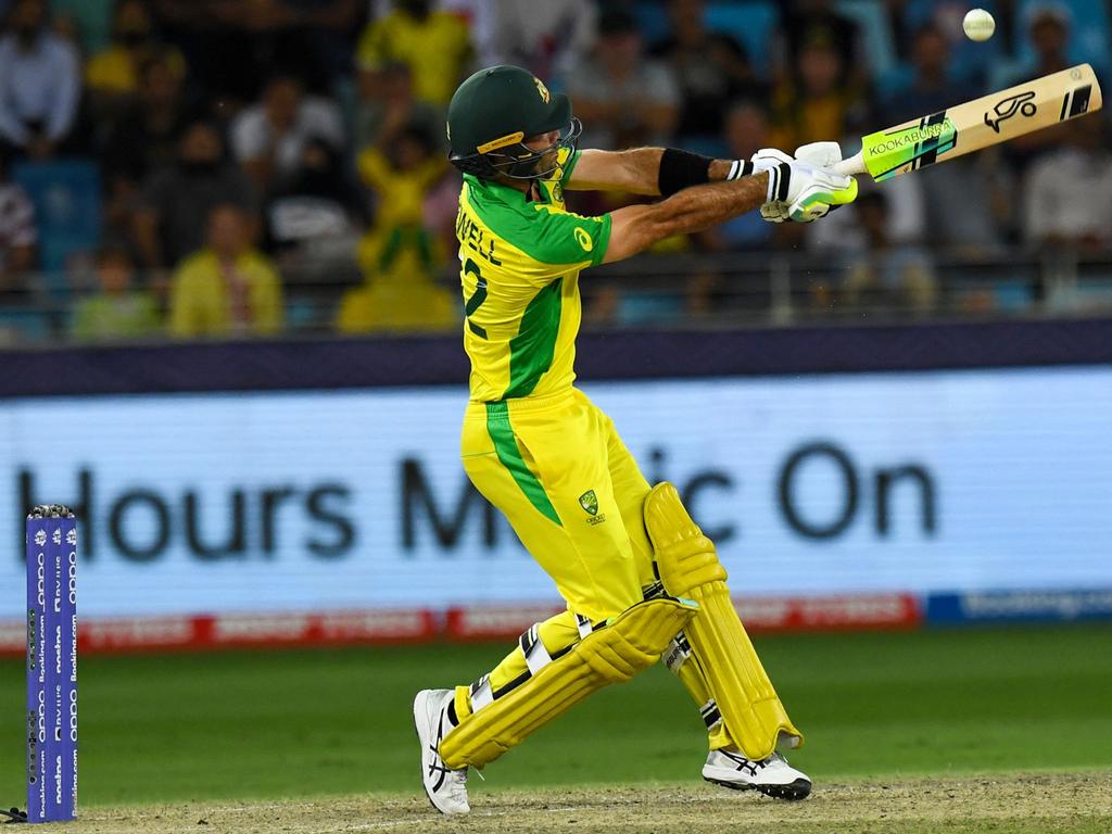 Glenn Maxwell put a tough tournament behind him, launching late to pilot the Aussies home. Picture: AFP