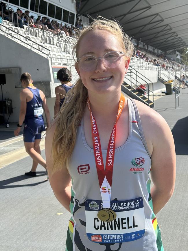 Arielle Cannell won gold in the under-16 hammer throw. Picture: Athletics Tasmania