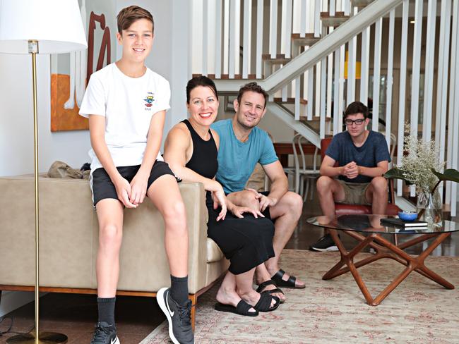 (LR) Jude Hercock (13), Jo Hardy, Mike Hercock and Sam Hercock (16) at their home they are selling in Glebe on the 7th of February  Picture: Adam Yip