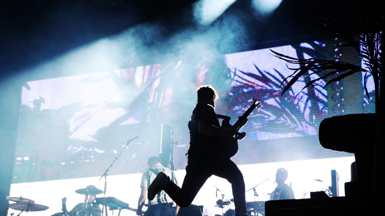 Yannis Philippakis of Foals performs on the Amphitheatre stage. (Photo by Mark Metcalfe/Getty Images)