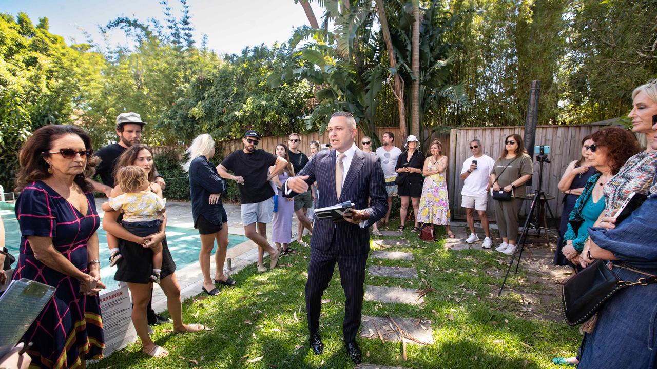 A recent auction in Bellevue Hill. Numbers at open homes have increased, but it has yet to translate into higher bidder numbers. Picture: Julian Andrews