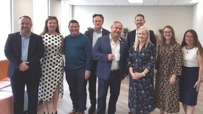 A social media post by Liquid, which hosted the Gold Coast delegation and Chamber of Commerce – Gold Coast Mayor Tom Tate (centre) and transport director Alton Twine behind him during the Birmingham trip.