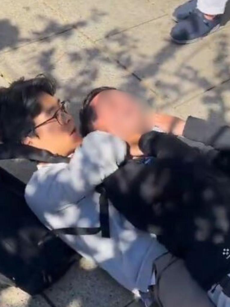 The suspected thief wails and gasps for air as the tourist holds him around the neck. Picture: X/orikron