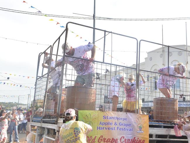 Stanthorpe's former Farmer Wants a Wife contestant Dave McMahon and partner Emily went head to head during the 'Celebrity Grape Crush' event on Saturday, March 2, 2024. Photo: Jessica Klein