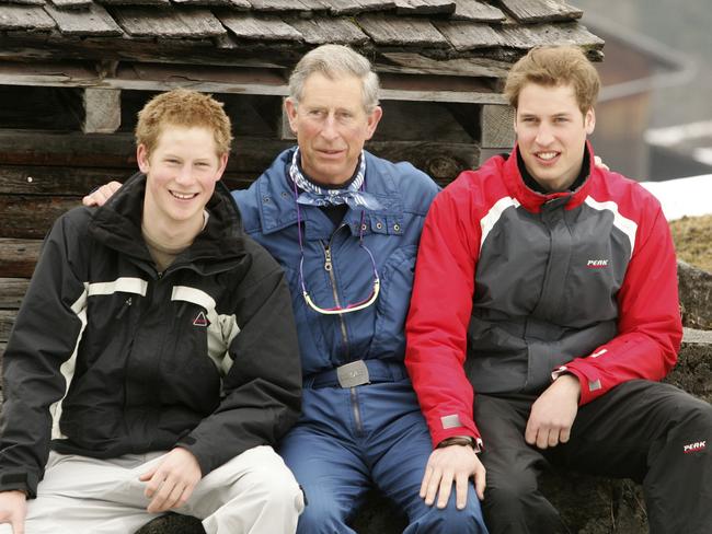 The now estranged brothers with their father at Klosters in 2005. Picture: Getty