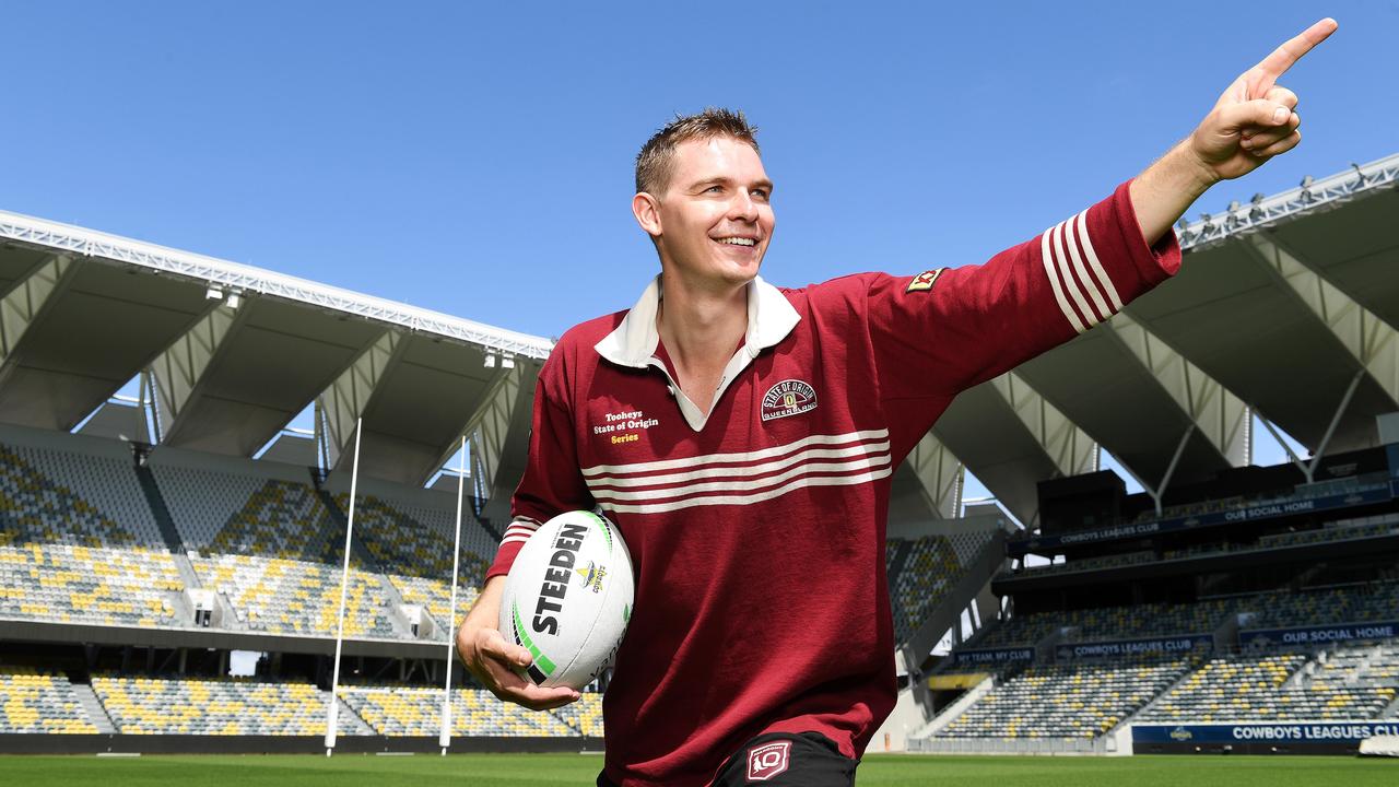 Matthew Wight celebrates his KFC SuperCoach win at Queensland Country Bank Stadium, Townsville. Picture: Shae Beplate