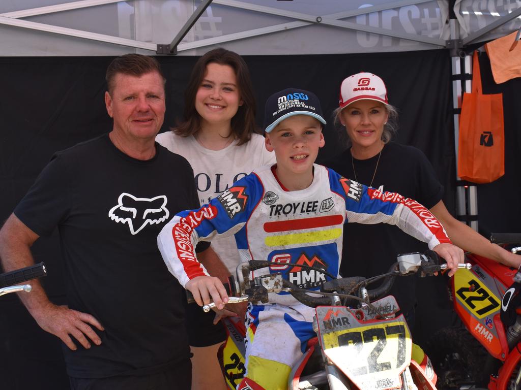 Sydney's Campbell family - Berry, Nicole, Sienna with Beau, who is riding in the New South Wales team - at the KTM Australian Junior Motocross Championships at Rockhamptonâ€™s Six Mile Raceway, September 28 to October 1, 2022.