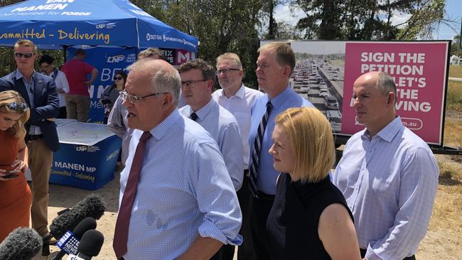 Prime Minister Scott Morrison in Yatala today where he announced a $50m funding injection for the Gold Coast stretch of the M1. Picture: Andrew Potts