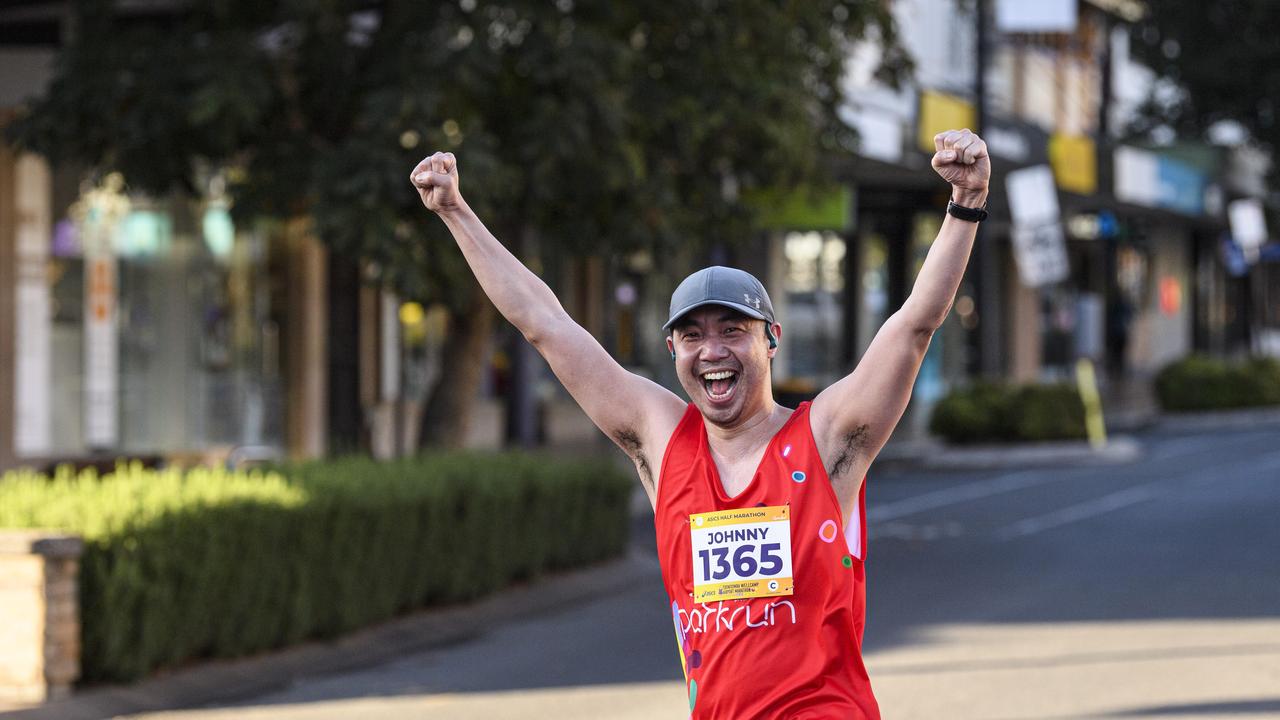 Runners on Ruthven St in the Toowoomba CBD in the Toowoomba Marathon (and half marathon), Sunday, May 4, 2025. Picture: Kevin Farmer