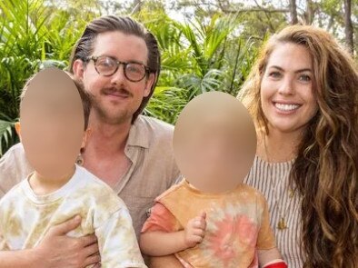 Peter Wright with his wife Sophie and their two children. Peter is in hospital after he was struck with Meningitis. His family have launched a GoFundMe campaign to help Sophie and the kids get through the struggle. Picture: Supplied,