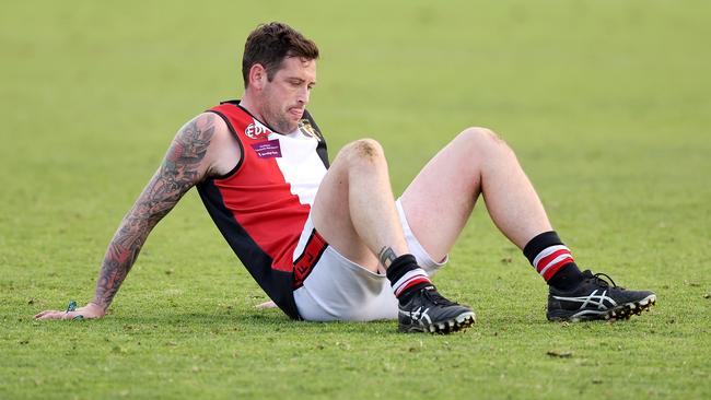 EDFL: A dejected Jordan Gloury of West Coburg after the final siren. Picture: George Salpigtidis