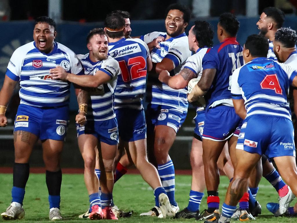 Cairns Brothers celebrate winning the FNQRL A grade premiership. Picture: Brendan Radke