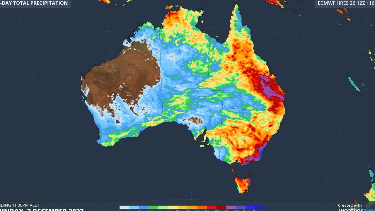 The wet conditions will continue for the rest of the week, with Queensland's southeast and NSW's southwest particularly soaked. Picture: Weatherzone