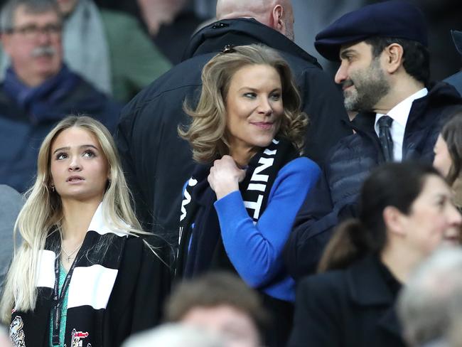 Amanda Staveley (C), CEO of PCP Capital Partners, and husband Mehrdad Ghodoussi at a Premier League match between Newcastle United and Manchester United at St James' Park during December. Picture: Ian MacNicol/Getty Images