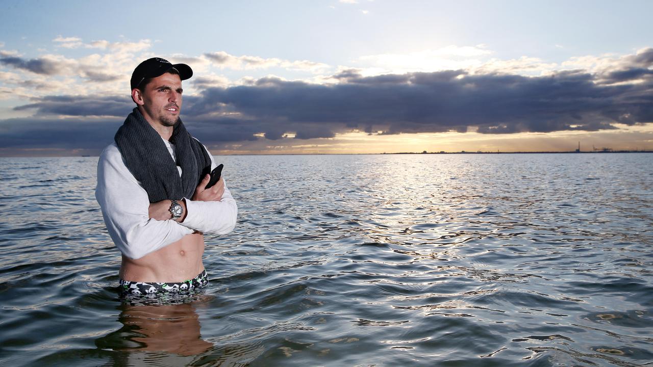 Scott Pendlebury heads to the beach three days a week for recovery purposes. Picture: Michael Klein