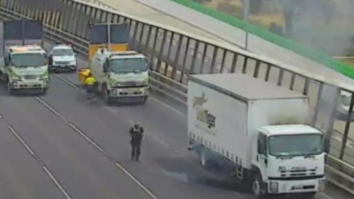 Traffic building up on West Gate Bridge after truck fire. Picture: Supplied/VicTraffic