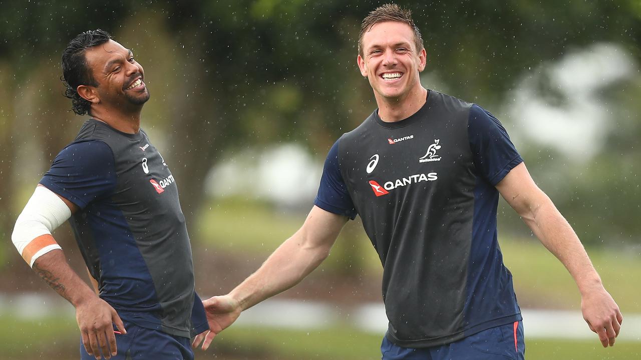 Kurtley Beale and Dane Haylett-Petty during Wallabies training.