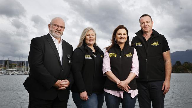 Jacqui Lambie with candidates L-R Marshall Callaghan, Christine Hannan, Conor Hallahan. Lambie Network candidates for Franklin for the Tasmanian state election. Picture: Nikki Davis-Jones