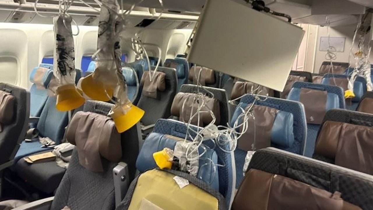 The inside of the Singapore Airlines plane.