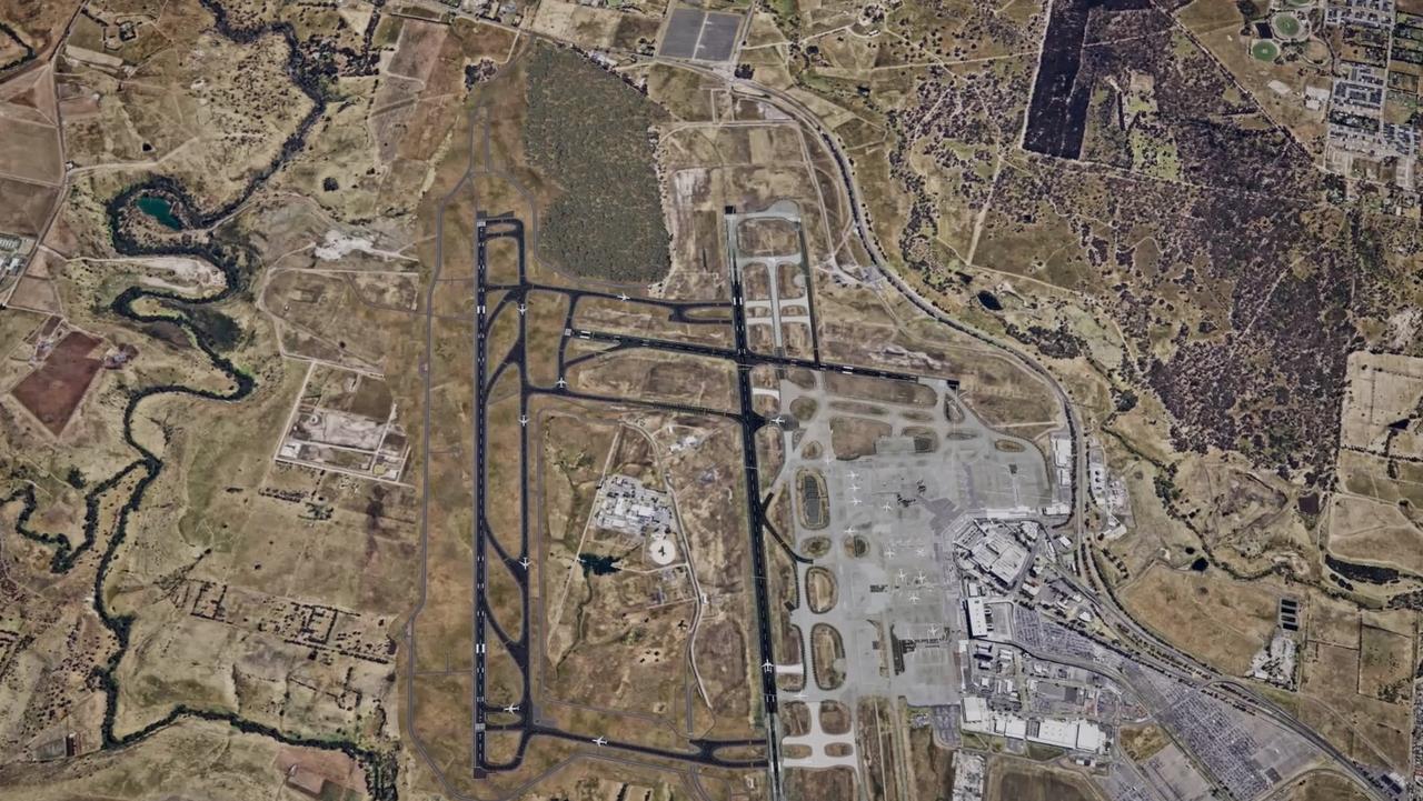 A render of Melbourne Airport’s approved third runway, west of the existing north-south runway.