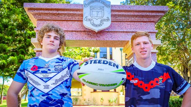 Charters Towers schools Blackheath and Thornburgh College will play All Souls St Gabriels School in rugby league and netball across seven matches on Anzac Day, Tuesday, April 25 2023. BTC’s Declan Bruce-Moore and ASSG’s James Scott. Picture: Blackheath and Thornburgh College.