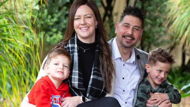 Domenico and Ashlee Pitasi with their sons Antonio, 4, and Emilio … say their relationship is stronger than ever, on the back of a recent separation. Picture: Brett Hartwig