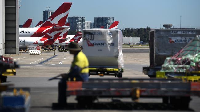 Qantas aircraft at Sydney Airport on Thursday. Picture: AAP