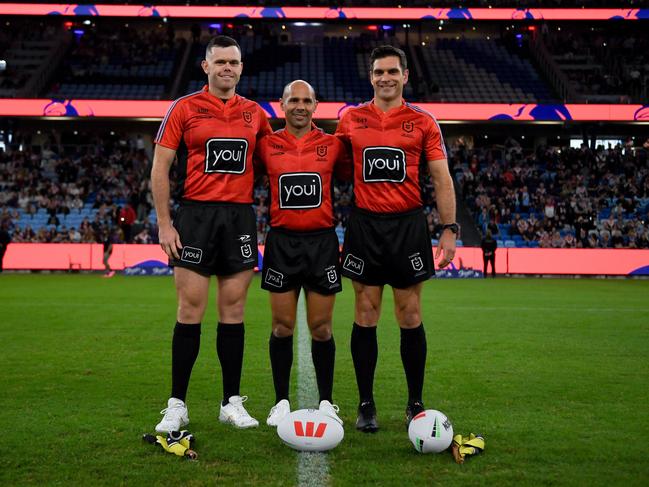 Refs before the Storm v Roosters clash in April. Picture: NRL Imagery