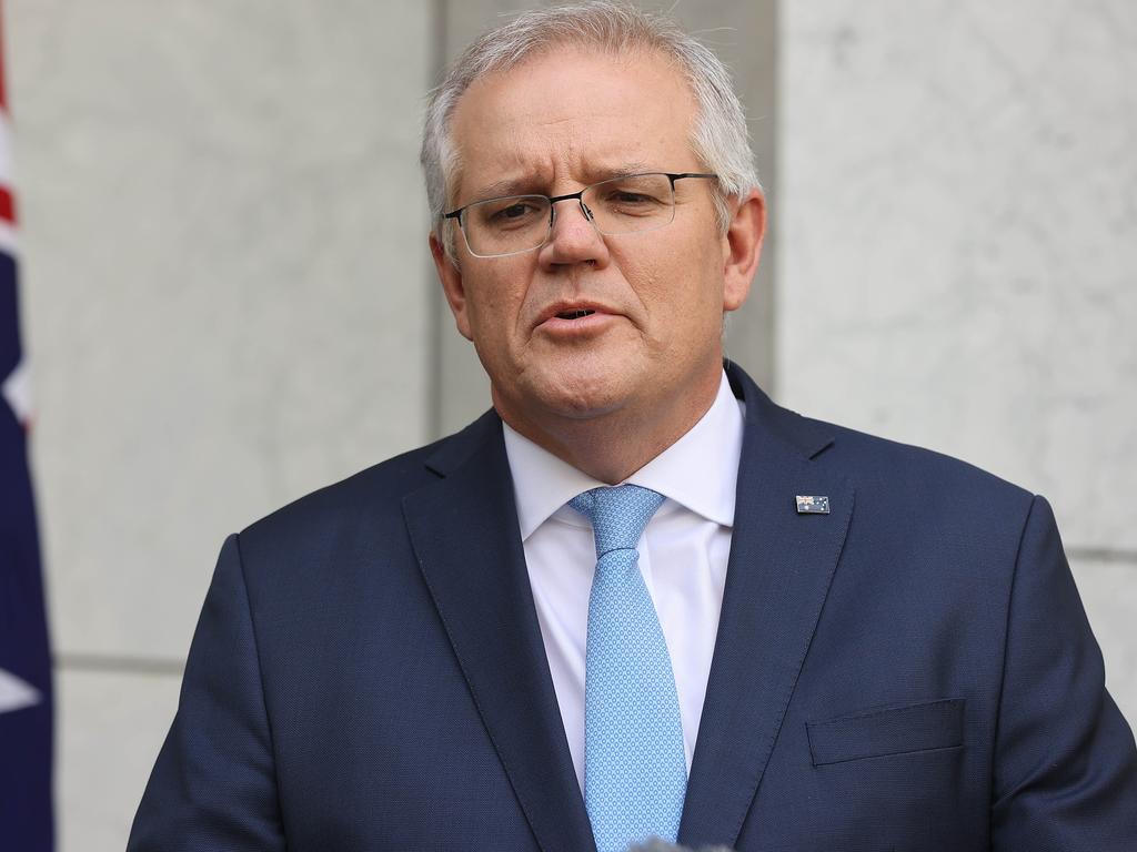 Prime Minister Scott Morrison AUKUS has played down any prospect of war with China. Picture: Newswire/Gary Ramage