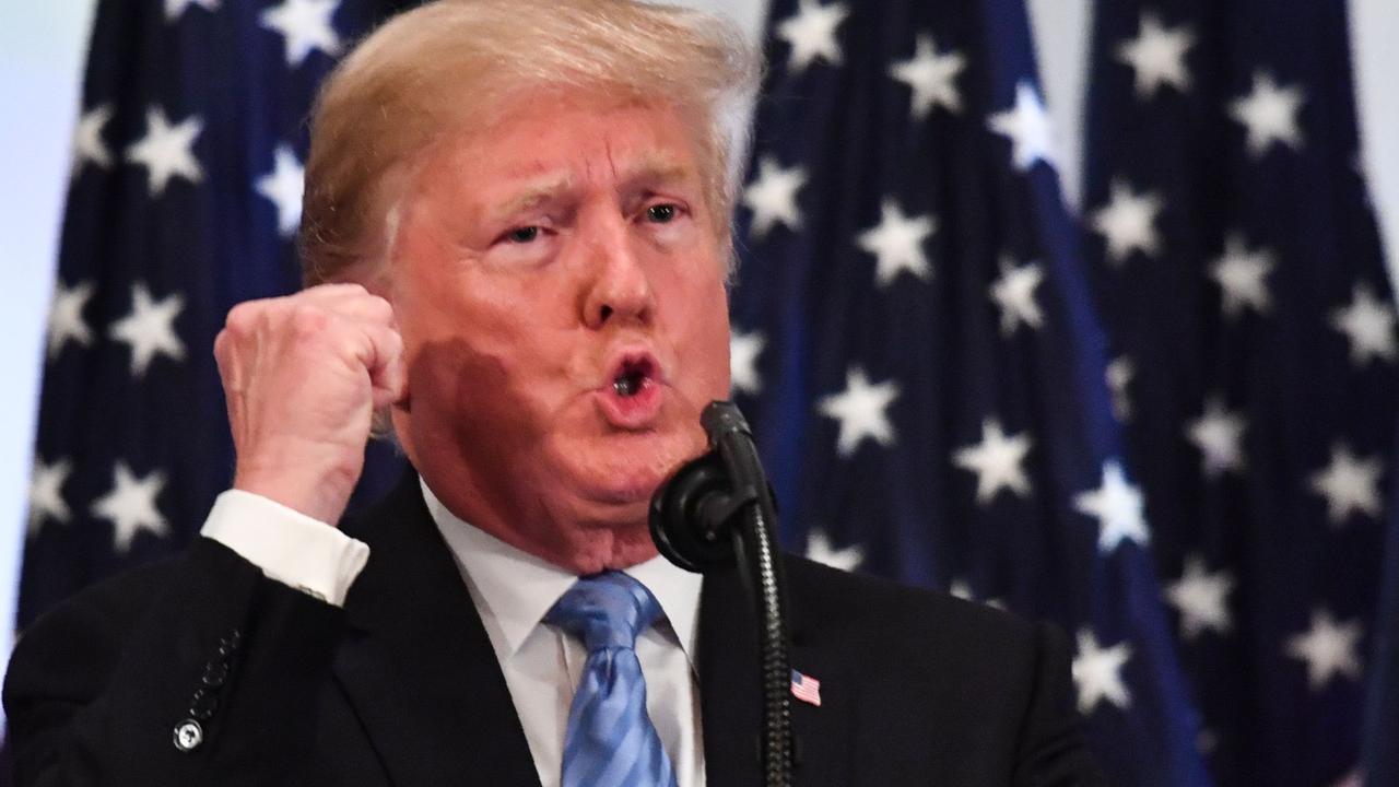 Donald Trump speaks at his press conference today. Picture: Nicholas Kamm / AFP