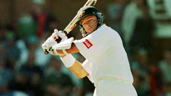 Mark Waugh batting on third day of the 1997 Second Test, Australia v South Africa, at St Georges Park, Port Elizabeth.
