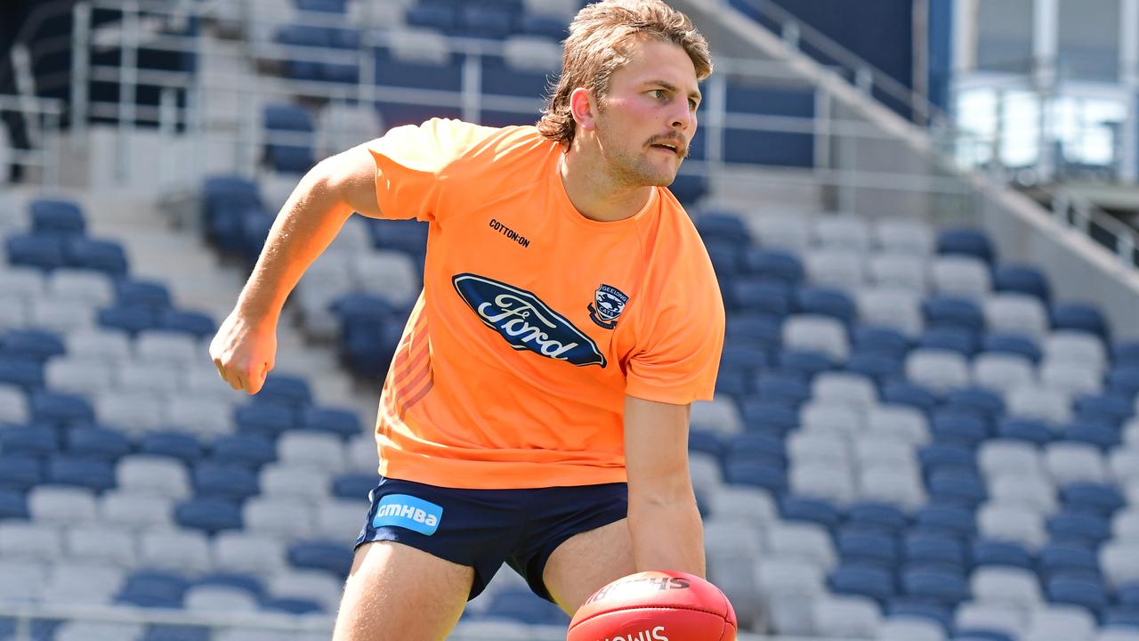 Tom Atkins at Geelong training. Picture: Stephen Harman