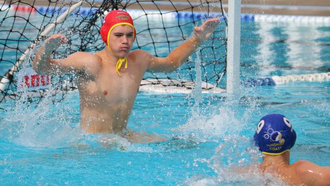 Sunshine Coast water polo player Tom Neal in action.