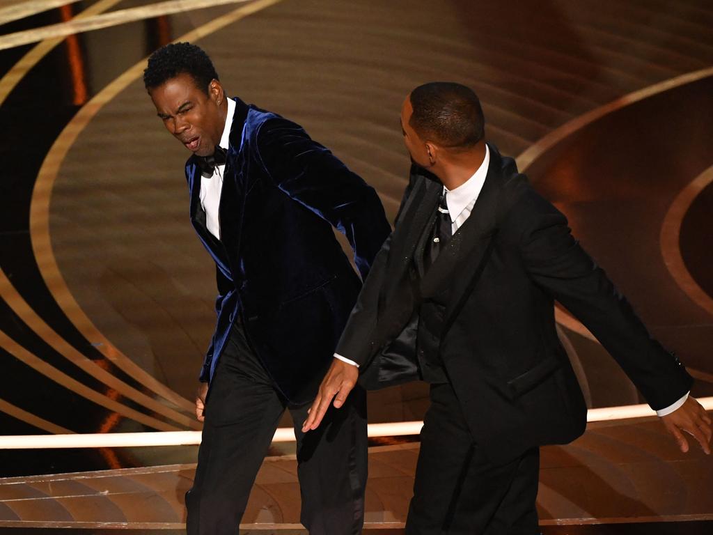 The moment Will Smith slapped Chris Rock onstage during the 94th Oscars at the Dolby Theatre in Hollywood, California. Picture: AFP