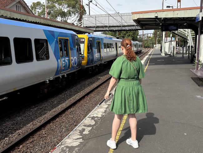 Lilly Cascun has to walk 25 minutes to a train station because her nearest station, Ivanhoe, is not accessible for blind people due to a lack of TGSIs on the platforms.