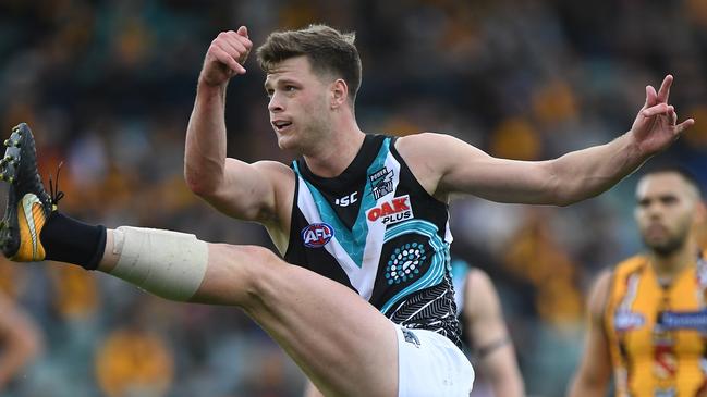 Peter Ladhams in action for the Power against Hawthorn Hawks in Round 10. Picture: AAP Image/Julian Smith