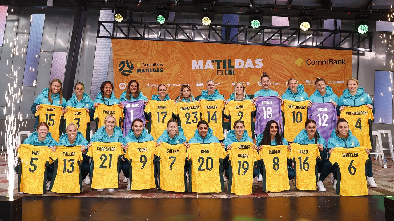 The full Matildas squad was unveiled in front of an adoring Melbourne crowd. (Photo by Daniel Pockett/Getty Images)