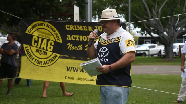 Aaron McLeod at Crime and Justice Action Group rally against youth crime in Mareeba. The group is holding another protest in Cairns on Friday following the death of Bradley Smith. Picture: Mattea Kearney