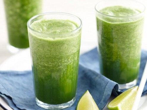 Kale, lime and coconut water green smoothie.