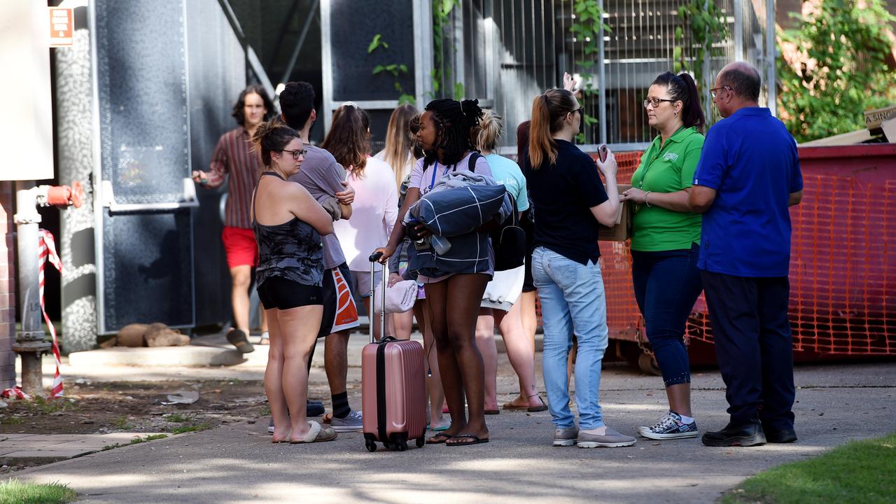 Fire at Block A in University Hall accommodation at James Cook University. Students are evacuated. Picture: Evan Morgan