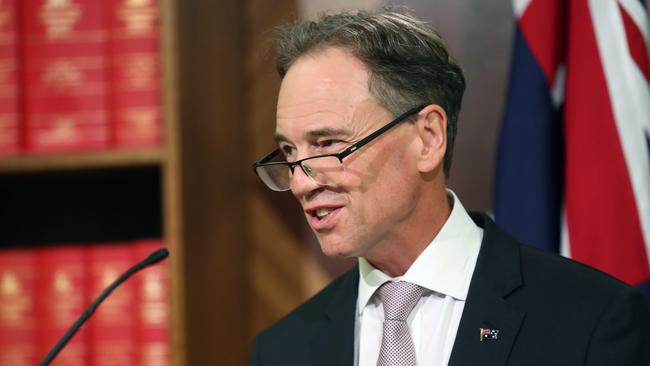 Greg Hunt at a media conference on Thursday. Picture: NCA NewsWire / David Crosling