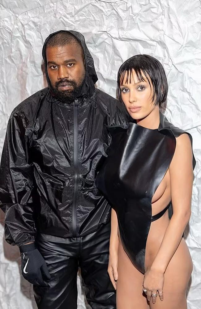 Bianca Censori pictured in a revealing leotard with husband Kanye West attending the Marni Fall/Winter 2024 Fashion Show during the Milan Fashion Week this year. Picture: Instagram @jeen_Yuhs