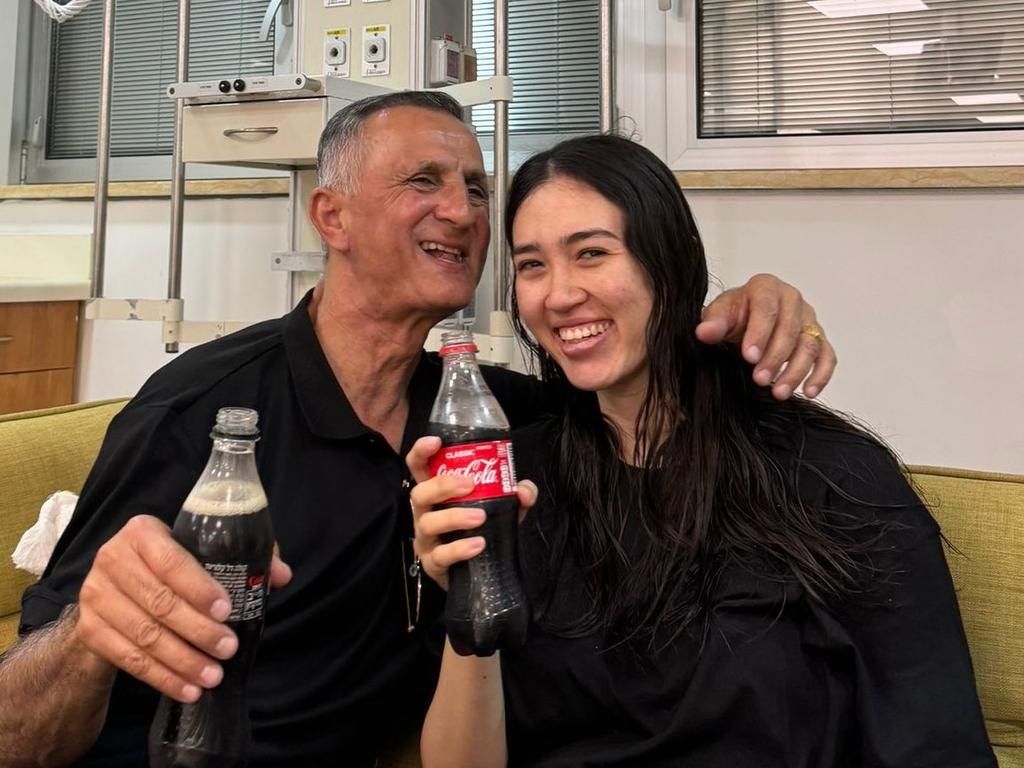 Noa Argamani and her father Yakov Argamani after her release. Picture: IDF