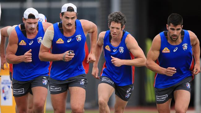 Jack Redpath (left) will lead the Bulldogs in AFLX. Picture: Wayne Ludbey