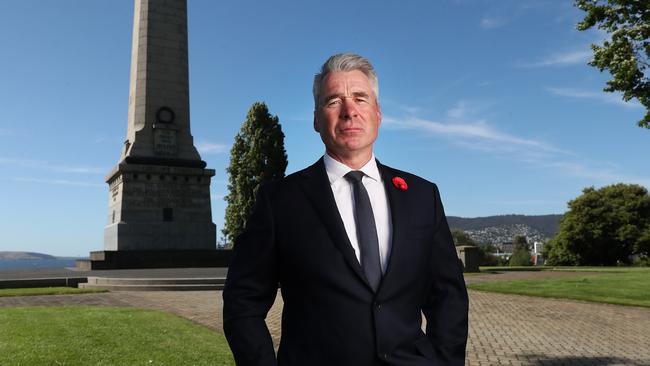 John Hardy CEO of RSL Tasmania at the Hobart cenotaph ahead of Remembrance Day 2022. Picture: Nikki Davis-Jones